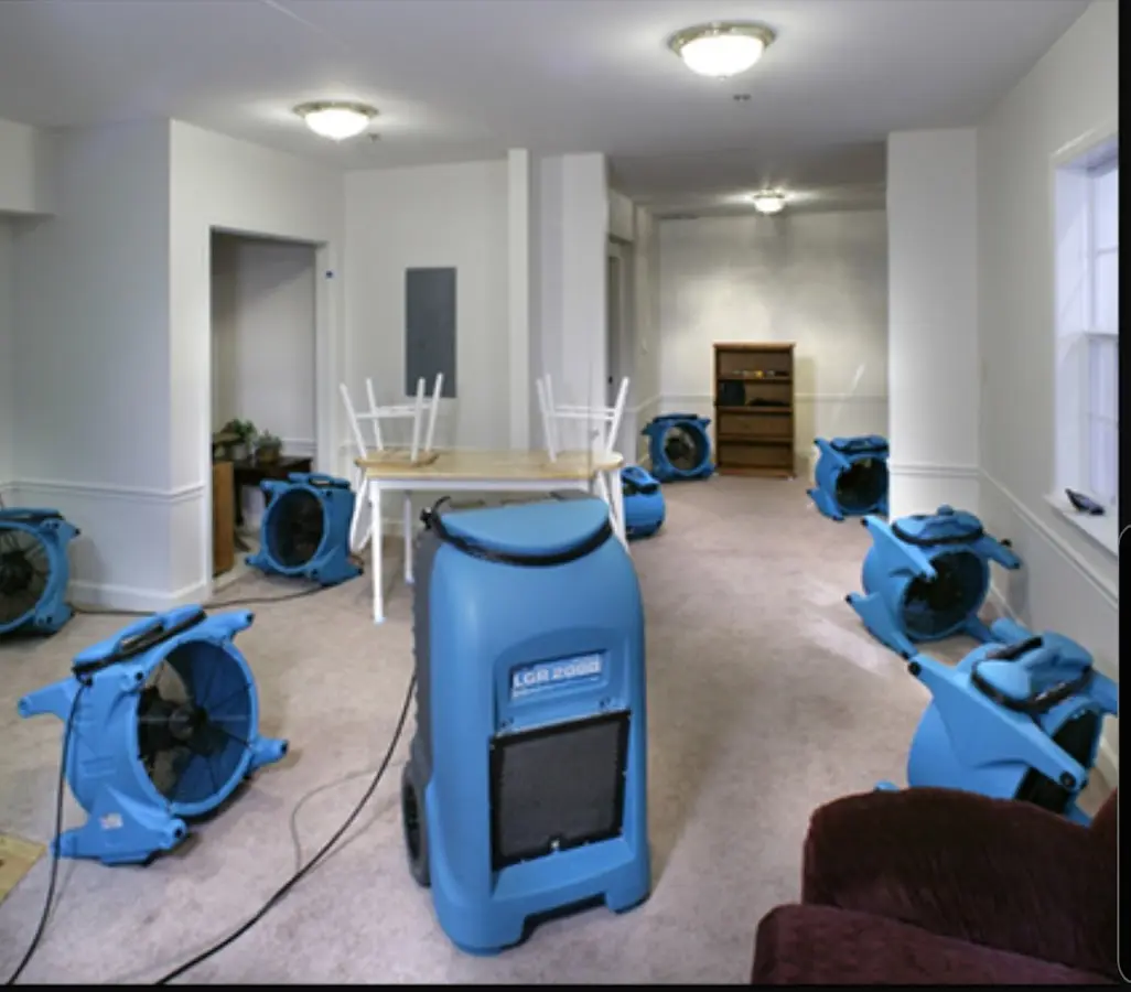 Air movers and dehumidifier setup for Water Damage Restoration in Bothell
